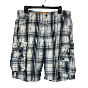 Plaid Cargo Shorts Blue Black Lee Dungarees Men 34 Casual 10" Inseam Preppy